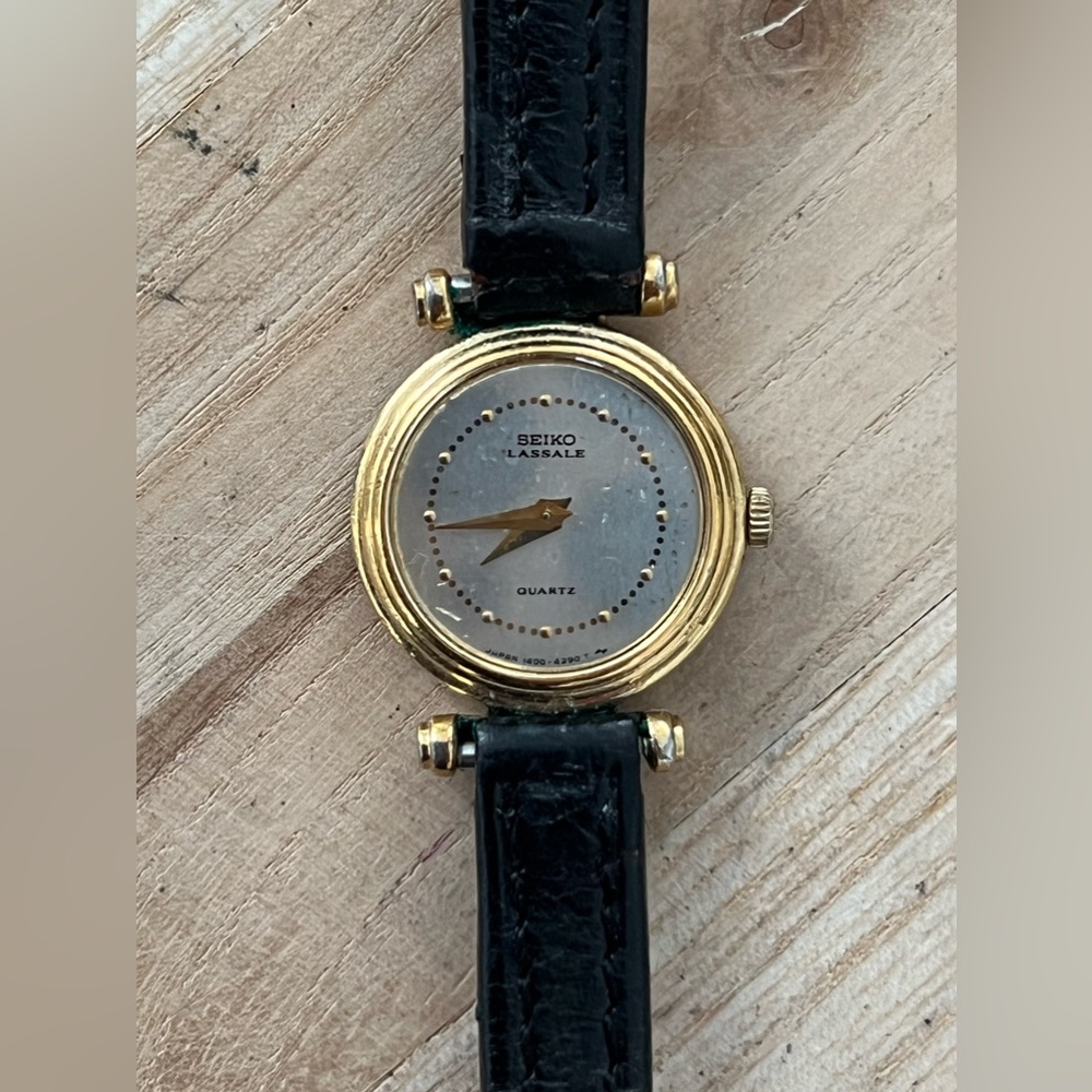 Seiko Lassale Rare Ladies Watch Vintage Stainless Dial Gold-Tone Case Leather - Picture 6 of 16